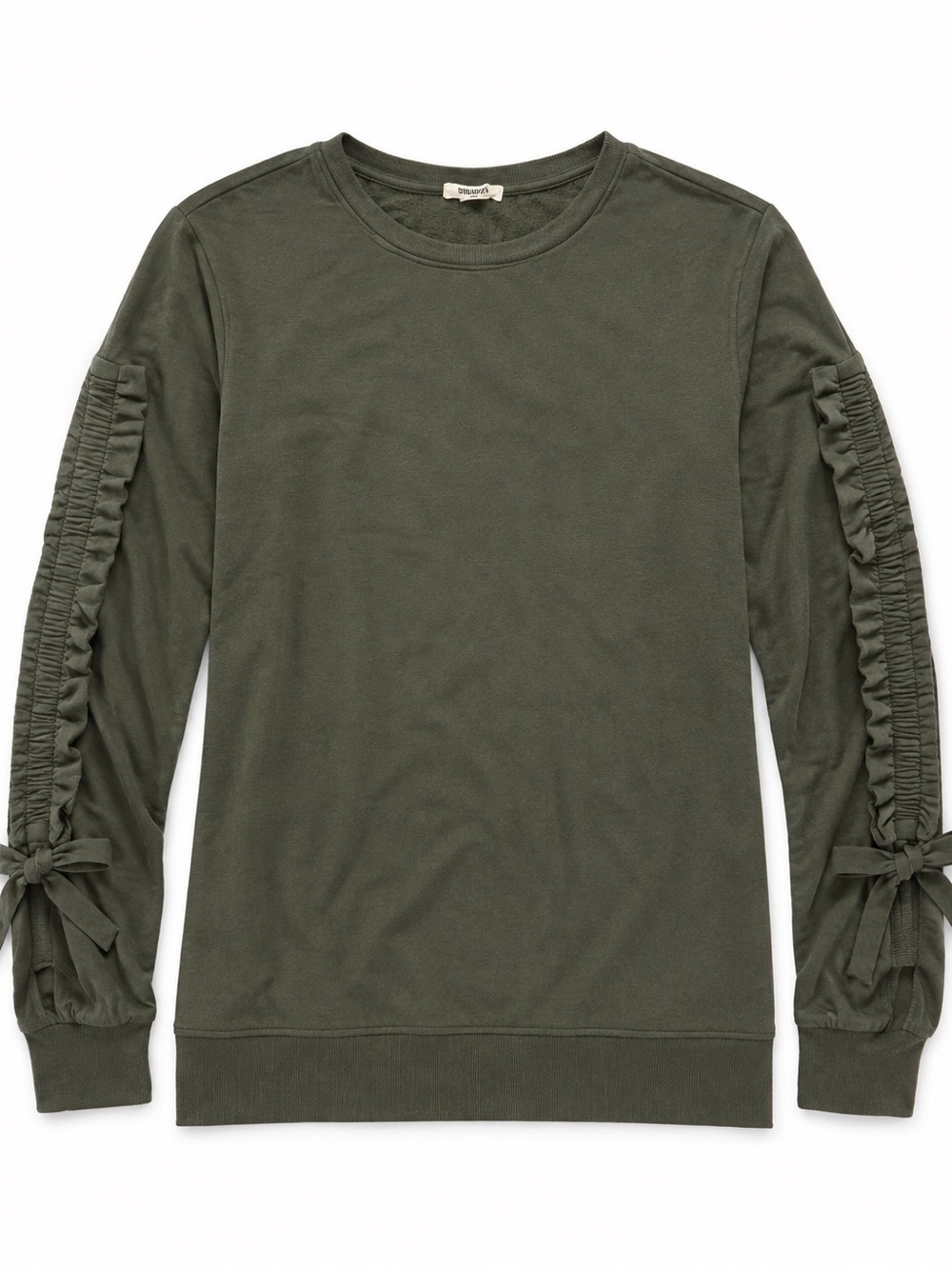 Garage Olive Ruffle-Detail Crewneck Sweatshirt